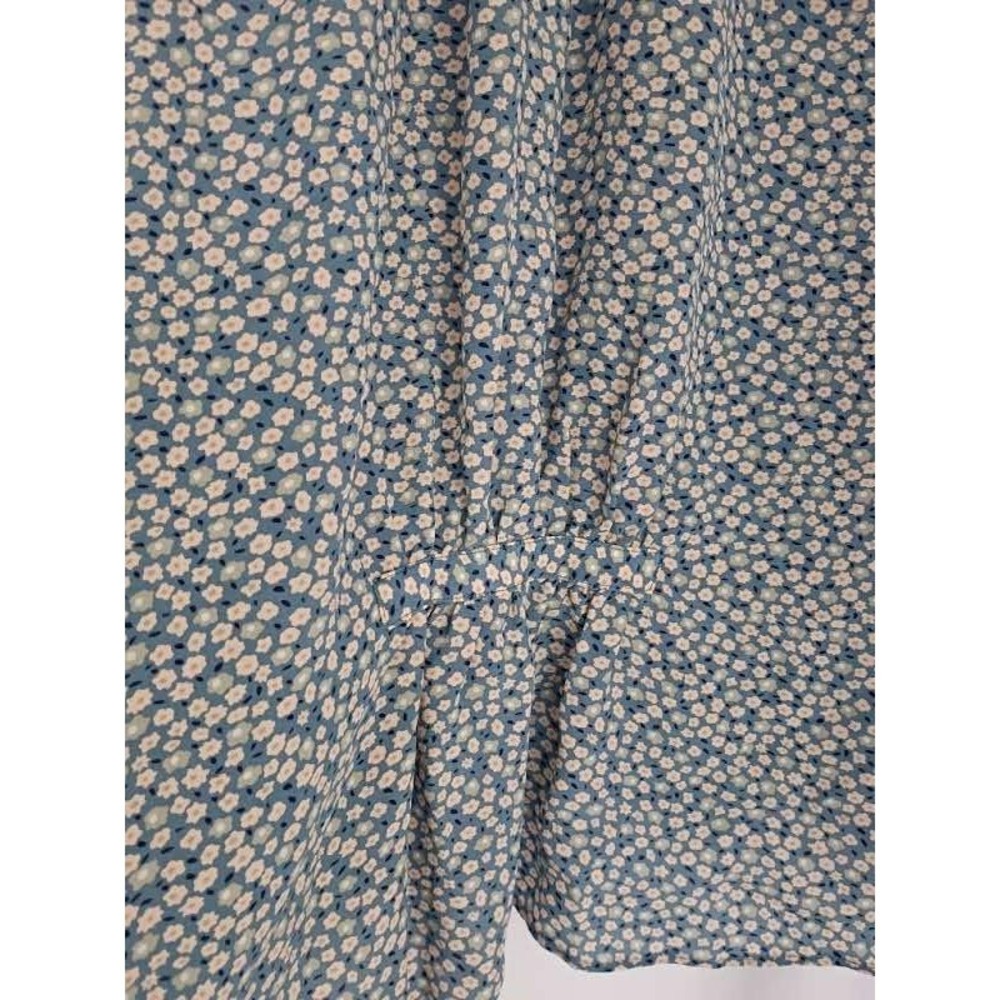 Madewell 100% Silk Ruffle Sleeve Blouse NWOT Fits S/M Blue Beige‎ Ditsy Floral - Picture 6 of 12
